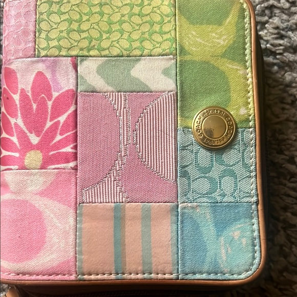 Coach Handbags - Coach Pink and Green Patchwork Wallet